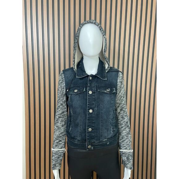 Free People Women's Jacket Basic Denim Hooded Faded Distressed Collared XS Blue - Picture 1 of 8